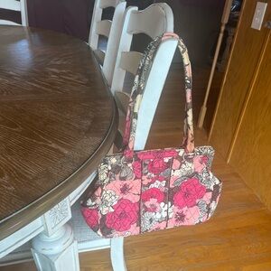 Vintage Vera Bradley Quilted Floral  Mocha Rouge Shoulder Bag Pink Brown Cream
